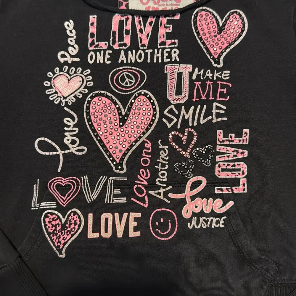 Justice Black and Pink Heart Graphic Hoodie-size 10